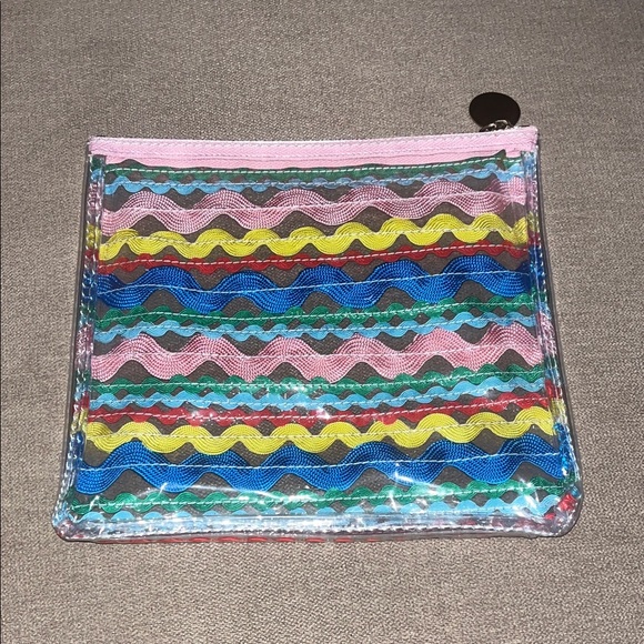 Colorful & Vibrant Zigzag Patterned Clear Zip Cosmetic Bag or School Pouch NWOT - Picture 1 of 6